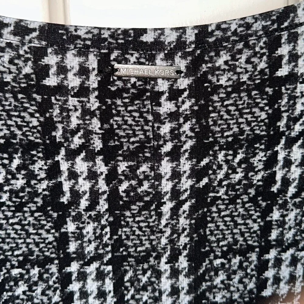 Black White Houndstooth Jacquard Michael Kors Long Sleeve Knee Length Dress L - Picture 3 of 10